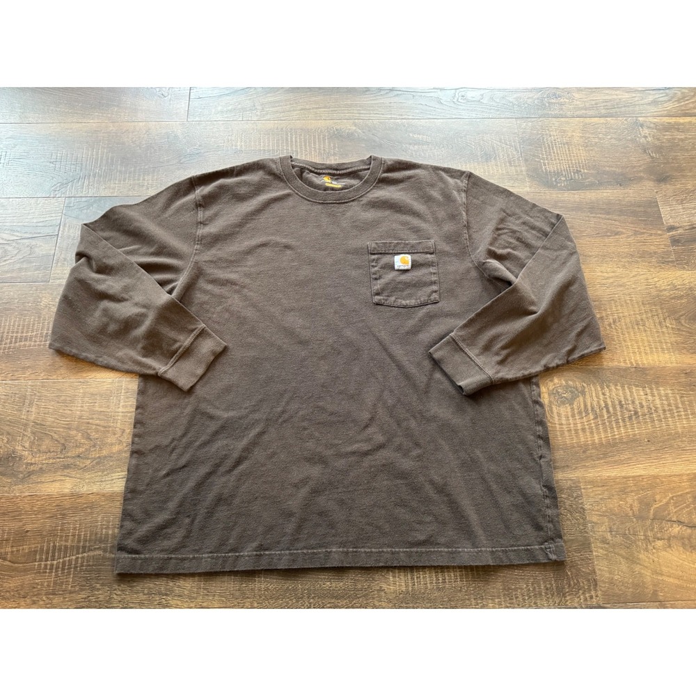 Carhartt Original Fit‎ Long Sleeve Pocket T Shirt Brown 2XL Made in Guatemala